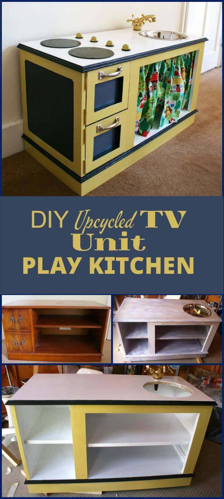 Recycled TV unit into Kids Play Kitchen
